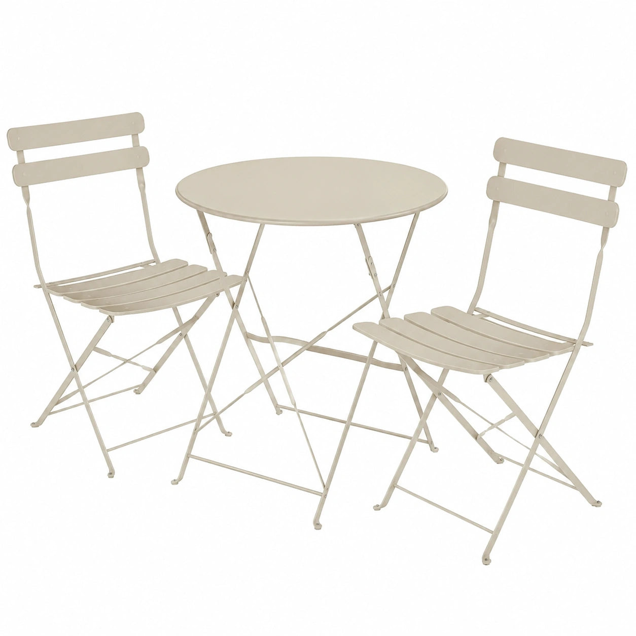 Kompaktes Gartenmöbel-Set: Klapptisch und 2 Stühle, wetterfest für Balkon und Garten, cremefarben
