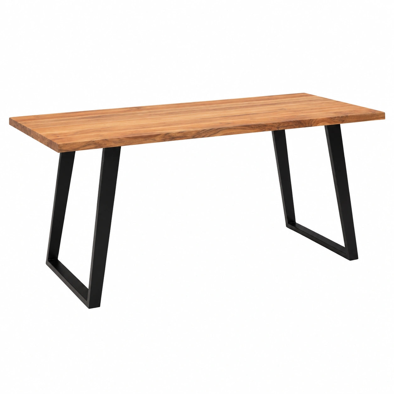 Massivholz Schreibtisch Akazie mit Metallgestell, 120x60 cm, Baumkante, Büro- und Computertisch in Braun