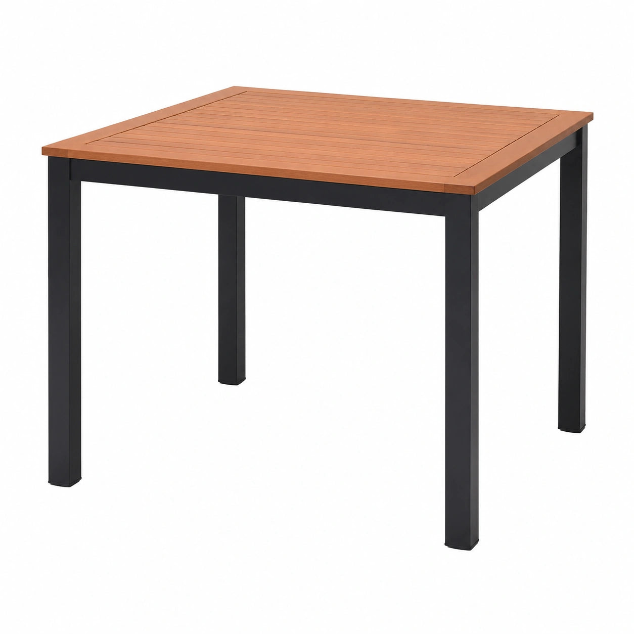 Wetterfester Bistrotisch für Draußen, Aluminium und Eukalyptusholz, 90x90 cm, Natur/Schwarz