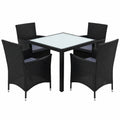 Schwarzes Polyrattan Gartenset für 4 Personen mit Glastisch