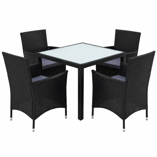 Schwarzes Polyrattan Gartenset für 4 Personen mit Glastisch
