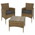Poly Rattan Gartenmöbel Set mit Kissenbezügen, 2 Sessel und Glastisch, Loungemöbel für Balkon und Garten - Natur