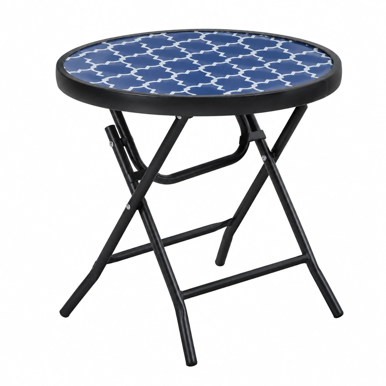 PHI VILLA Zusammenklappbarer runder Metall-Beistelltisch aus Glas, wetterfest und pflegeleicht für Garten, Balkon und Terrasse