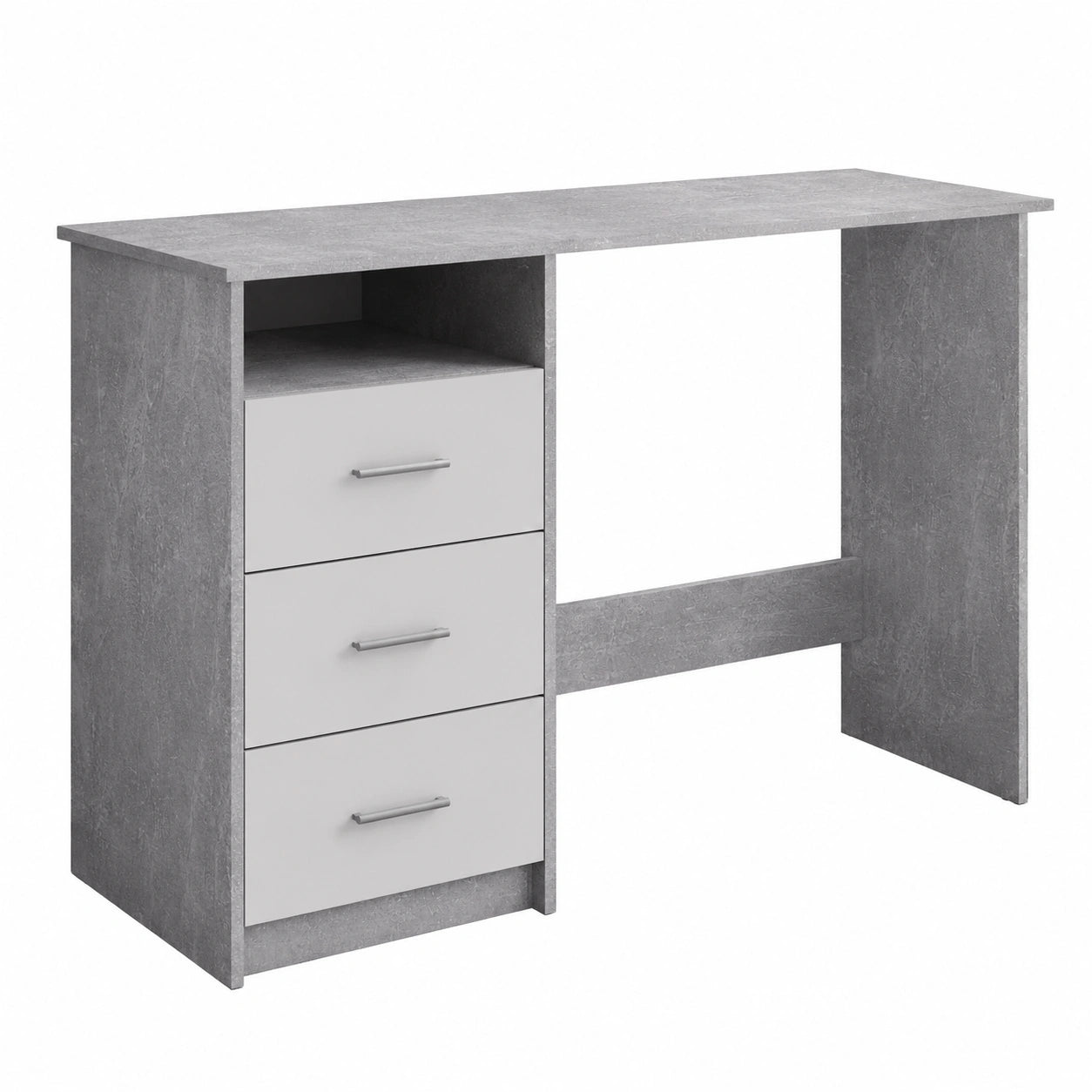 Moderner Bürotisch ADRIA in Betonoptik mit Schubladen, Weiß, 120x76x50 cm