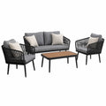ESTEXO Outdoor Essgruppe: Akazienholz Tisch und Bank mit Rope-Design, Schwarz
