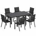 Gartenmöbel Set für 6 Personen, Aluminium Tisch und Stühle, Stapelbare Terrassenmöbel, Ausziehbarer Tisch, Dunkelgrau