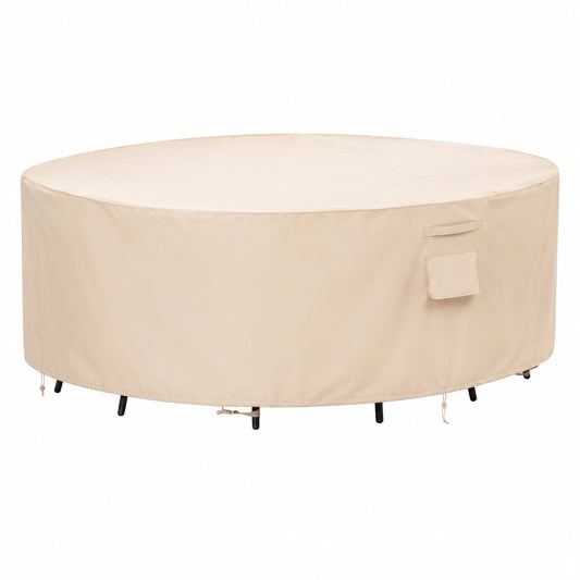 F&J Outdoors Wetterfeste Rundabdeckung 244x70 cm für Gartentisch, Wasserdicht und Robust, Beige