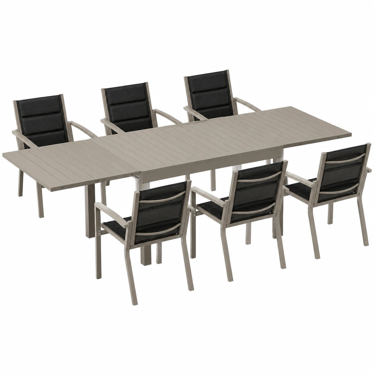 Gartenset für 8 Personen aus Aluminium, erweiterbarer Tisch 130/260 cm, inkl. 8 Stühle, Balkon- und Terrassenmöbel, Braun