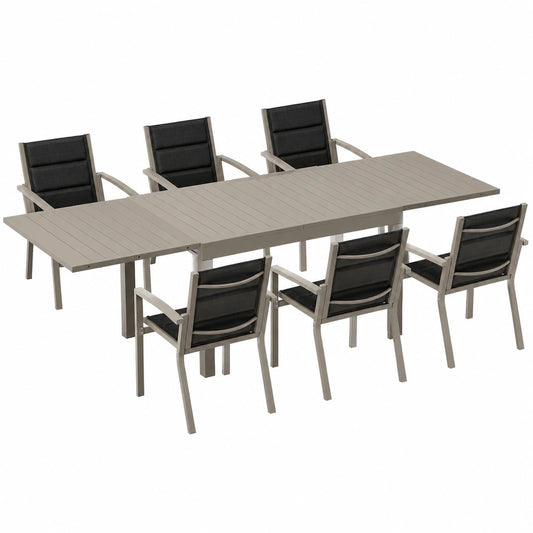 Gartenset für 8 Personen aus Aluminium, erweiterbarer Tisch 130/260 cm, inkl. 8 Stühle, Balkon- und Terrassenmöbel, Braun