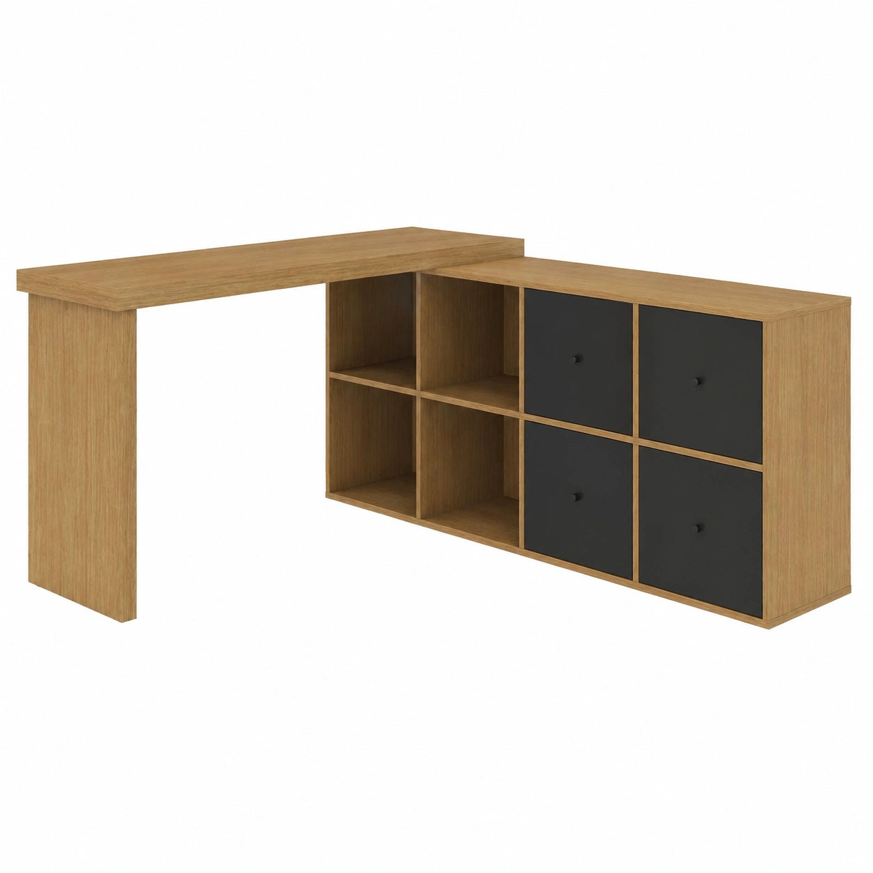 Schwenkbarer L-förmiger Schreibtisch mit Stauraum, Schwarz & Eiche, Ideal für Büro und Home Office