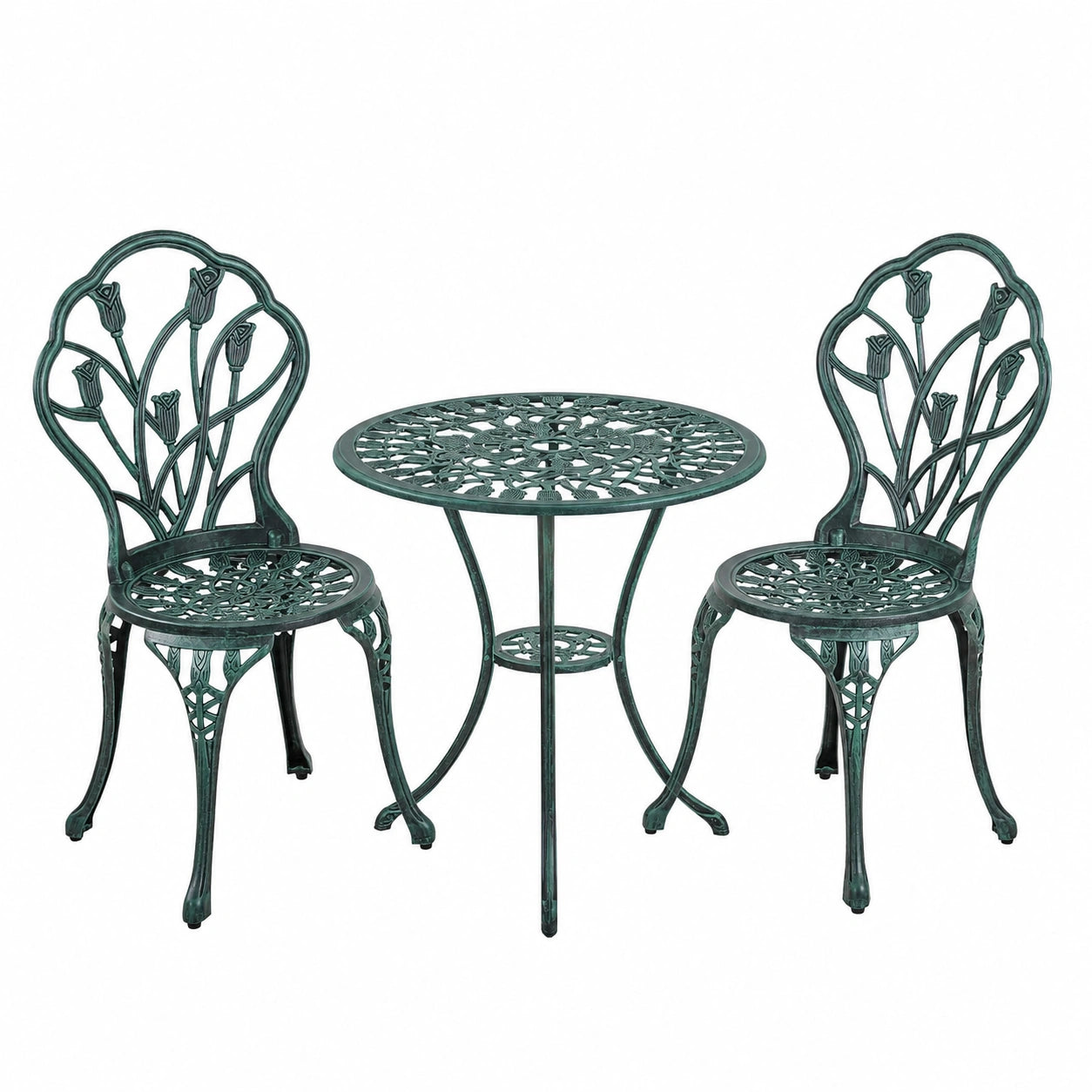 Gartensitzgruppe aus Aluminiumguss, 3-teilig, in Grün für Balkon und Terrasse