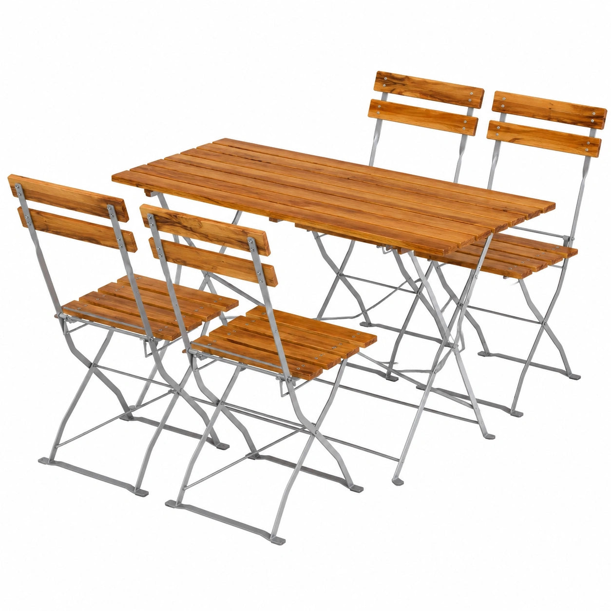 Mojawo Gartenmöbel-Set aus Akazienholz: Klapptisch und 4 Klappstühle, wetterfest, 120x70cm